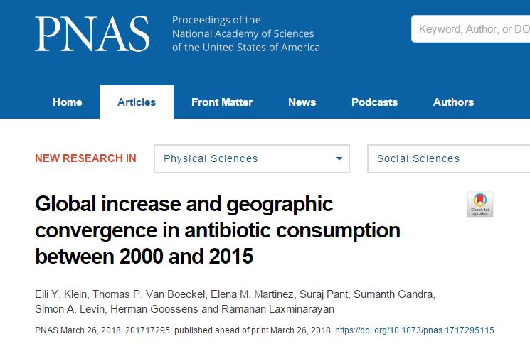 PNAS：2000-2015年间抗生素用量全球激增，不同国家之间增长趋势存在差异