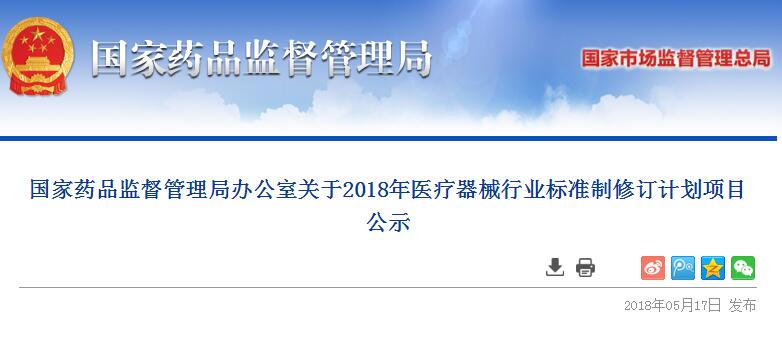 国家药监局：99项医疗器械行业标准制修订计划项目公布