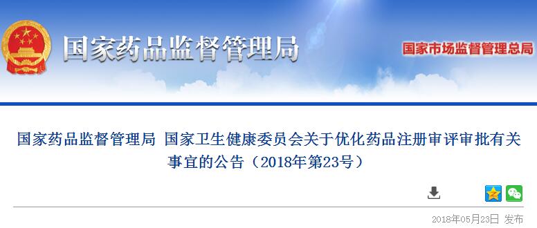 药监局、卫健委发布关于优化药品注册审评审批有关事宜的公告
