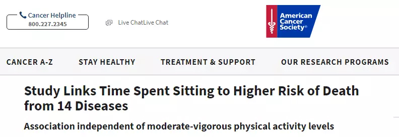 美国癌症学会研究：久坐竟与14种重大疾病有关