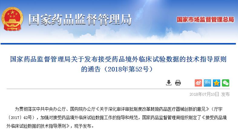 国家药监局对药品境外临床试验数据进行规定