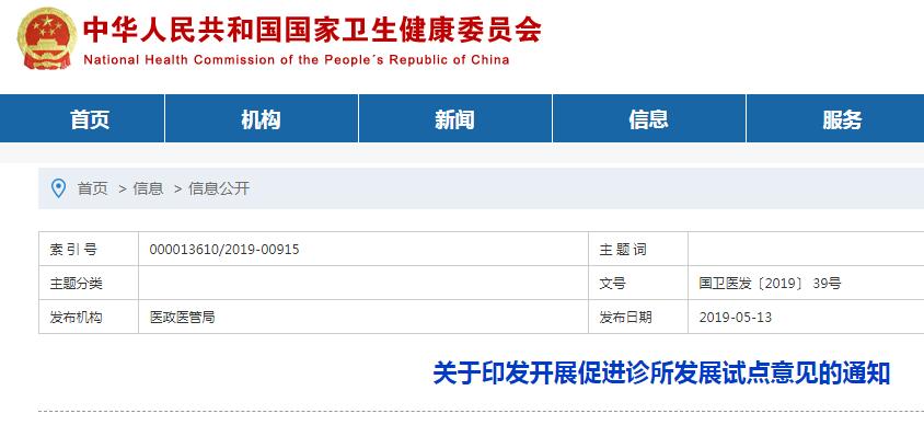 卫健委发布关于印发开展促进诊所发展试点意见的通知及解读