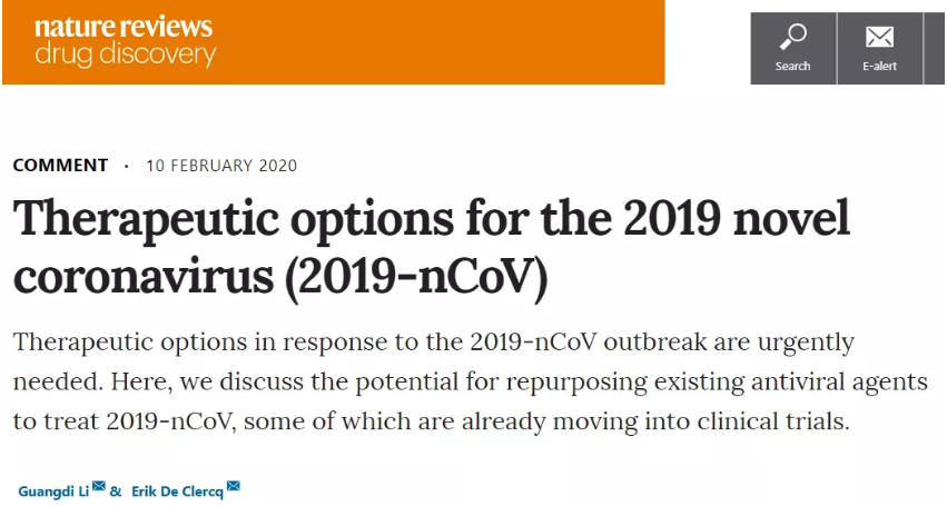 Nature综述评论：新型冠状病毒的治疗选择