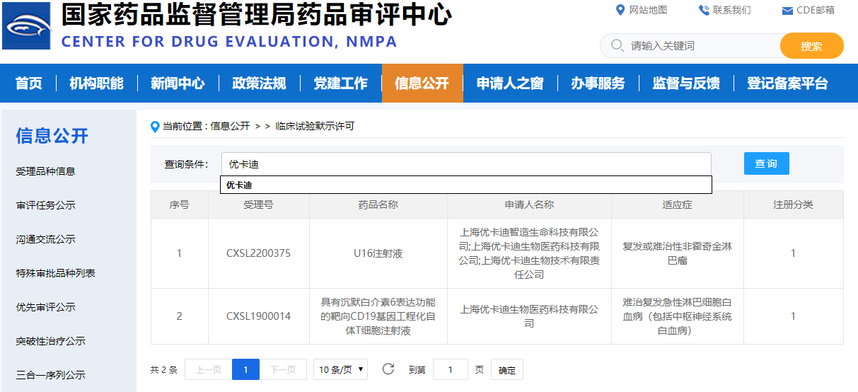 优卡迪第二款CAR-T产品获批IND