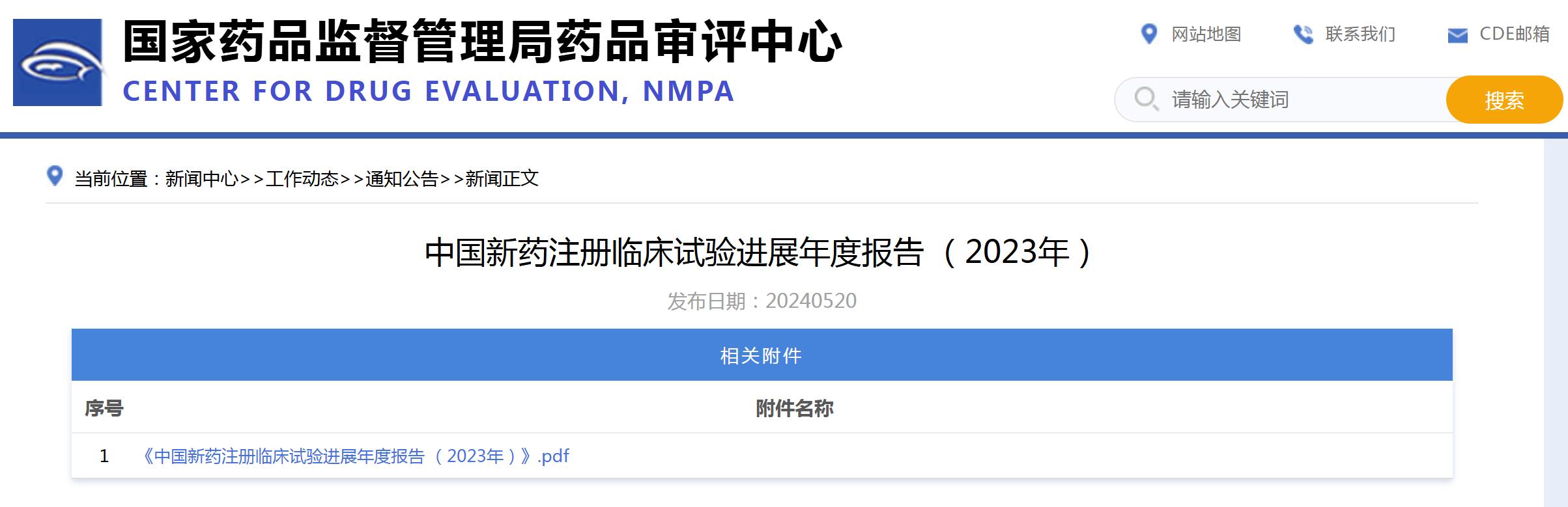 国家药监局：中国新药注册临床试验进展年度报告 （2023年），登记临床试验总量首次突破 4000 项
