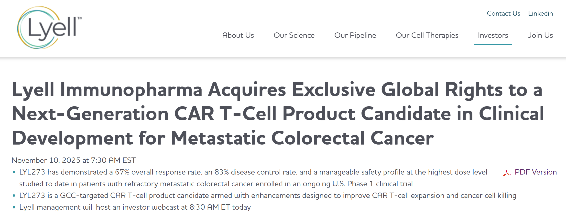 总金额超8亿美金，斯丹赛生物治疗转移性结直肠癌CAR-T药物“出海”