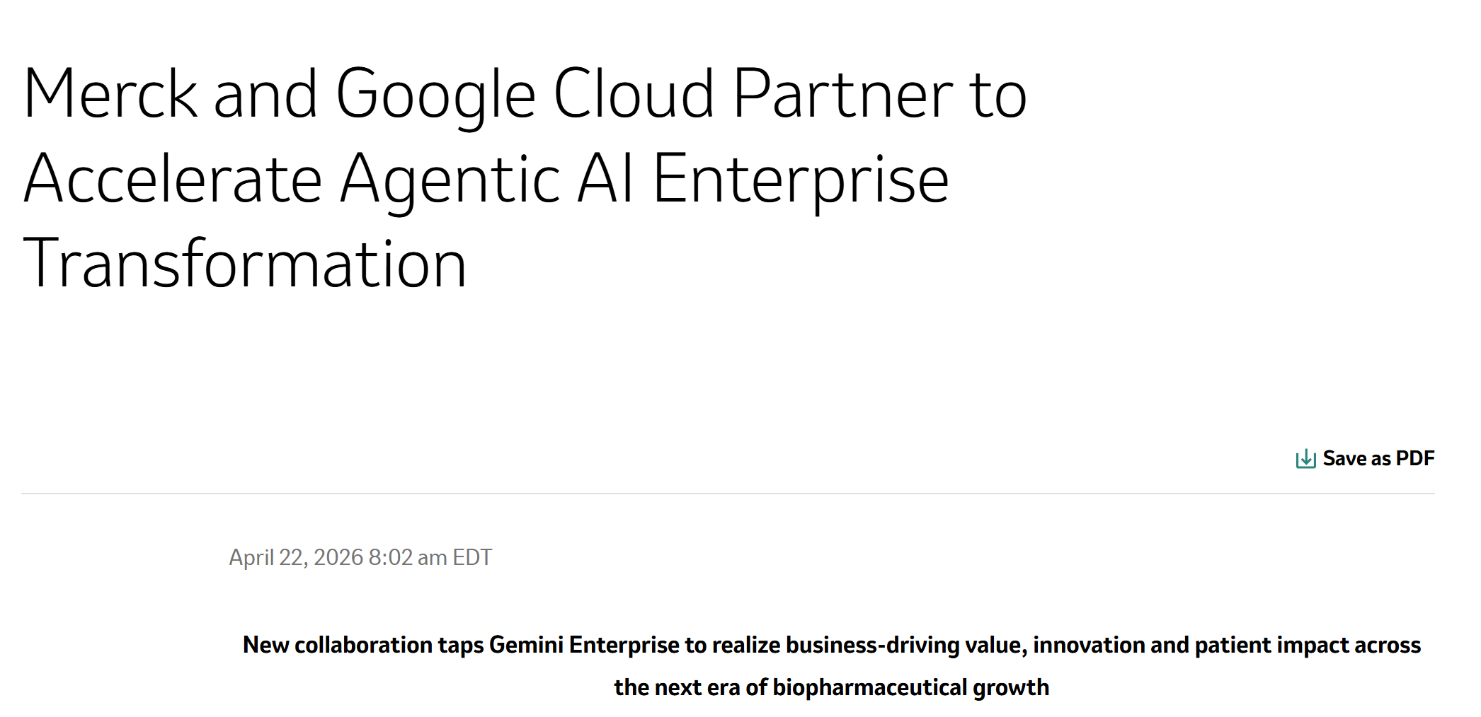 默克与谷歌云达成一项10亿美元的AI合作