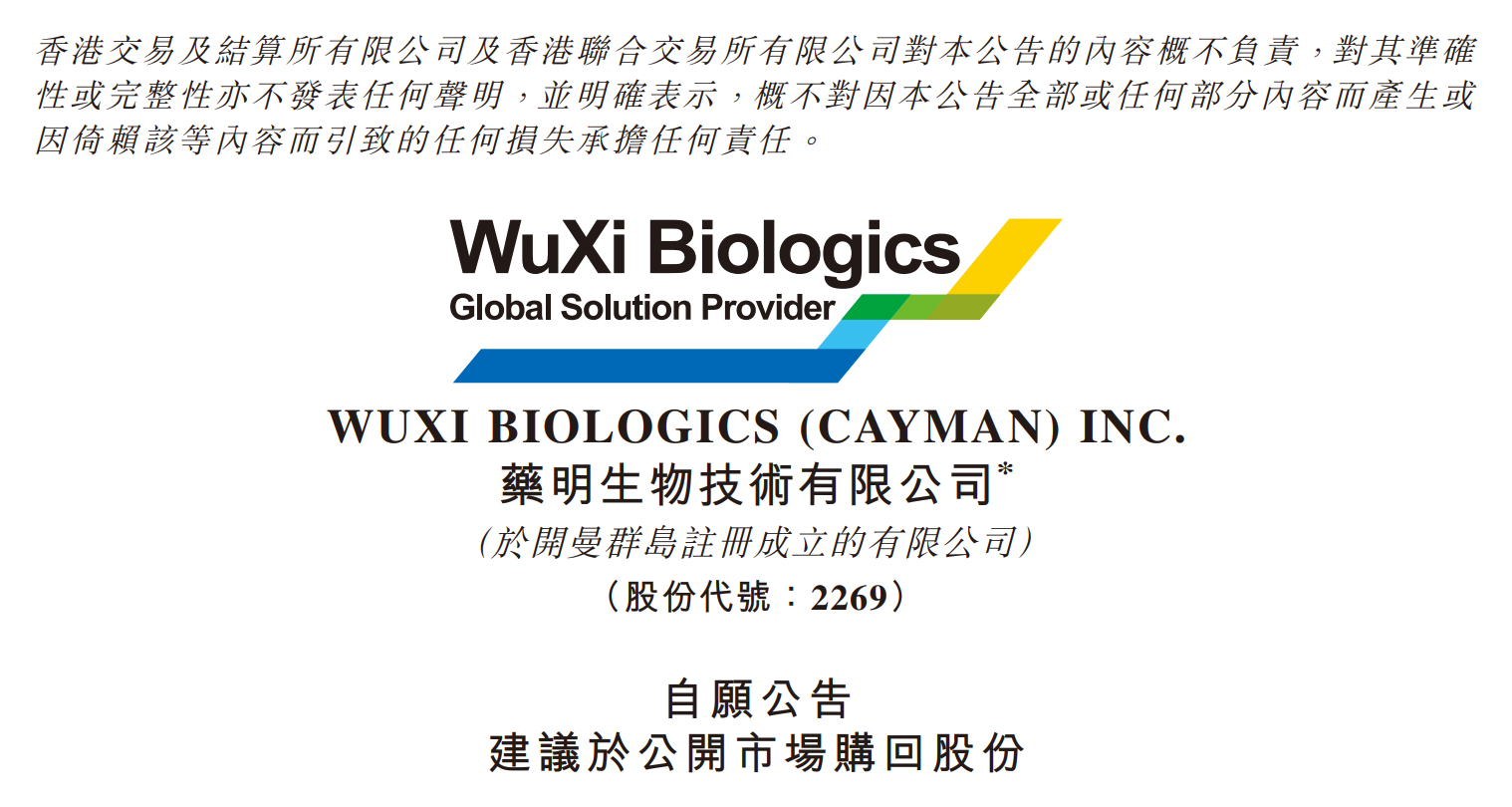 药明生物不超4亿美元回购股份